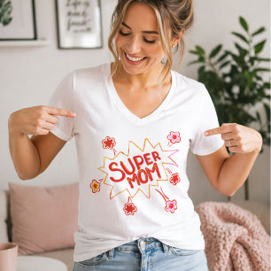 Camiseta Super Mamá Flor Cómic Burbuja Dibujo Madre