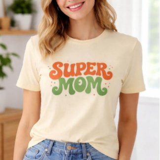 Camiseta SUPER MAMÁ Tipografía Divertida Retro y Groovy