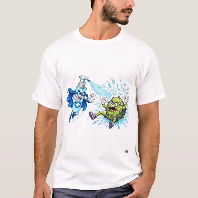Camiseta Super Sanitizer vs. Germ Monster (Anverso)