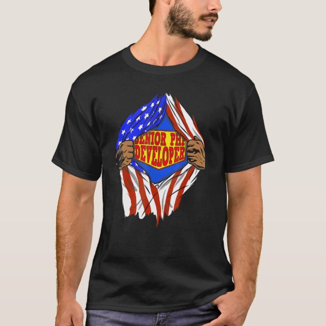 Camiseta Super Senior Php Developer Hero Job (Anverso)