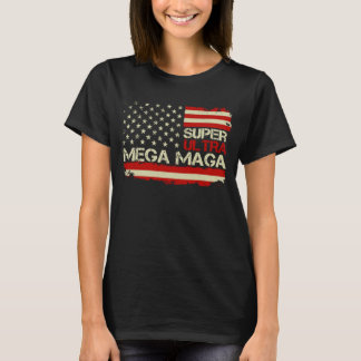 Camiseta Super Ultra Mega Maga Bandera Americana Anti Biden