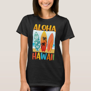 Camiseta Superficie de Surfboard de Isla Hawaii Retro Aloha