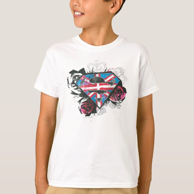 Camiseta Supergirl British Flag and Roses (Anverso)