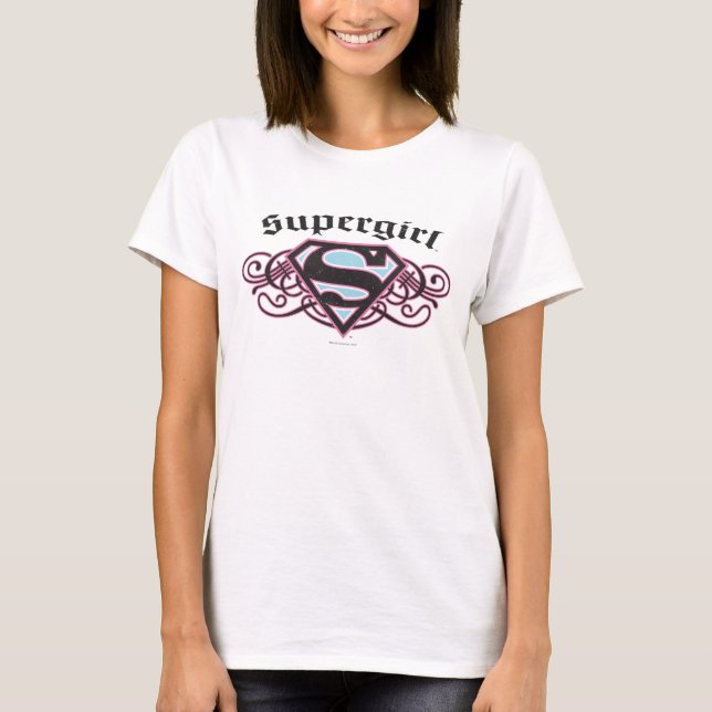 Camiseta Supergirl Pin Strips Black and Pink (Anverso)