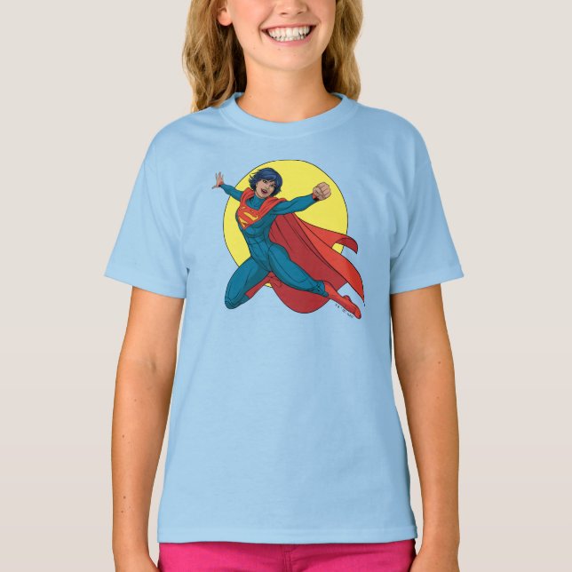 Camiseta Supergirl volando con traje azul (Anverso)