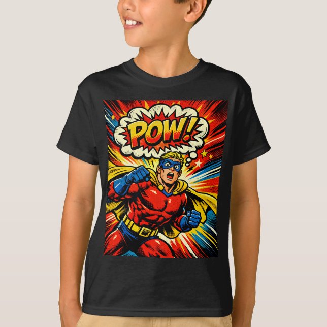 Camiseta Superhéro Retro ¡POW! Arte Pop Comic (Anverso)