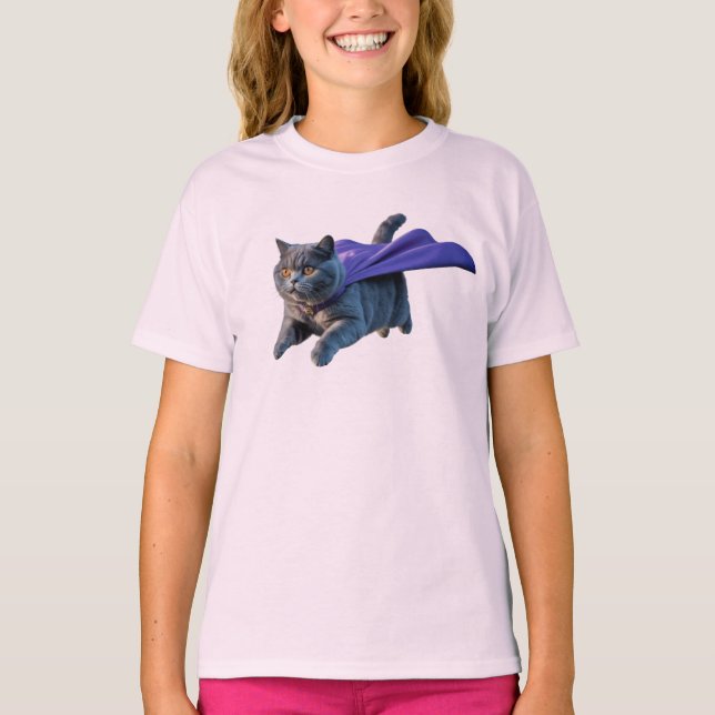 Camiseta Superhéroe adorable de British Shorthair (Anverso)