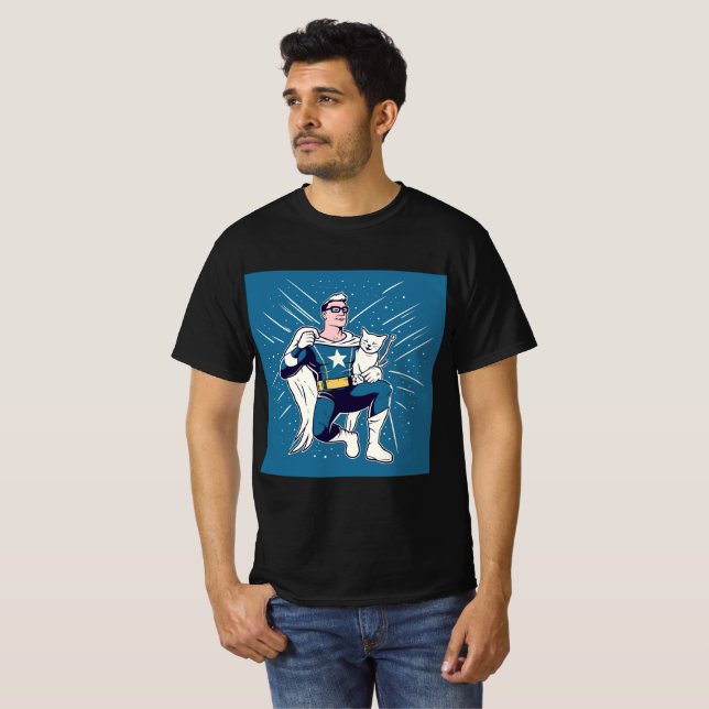 Camiseta Superhéroe con su gato (Anverso completo)