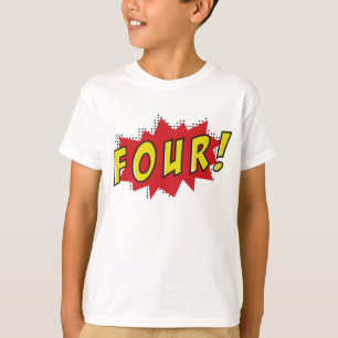 Camiseta Superhéroe de cuatro años, fiestas de cumpleaño