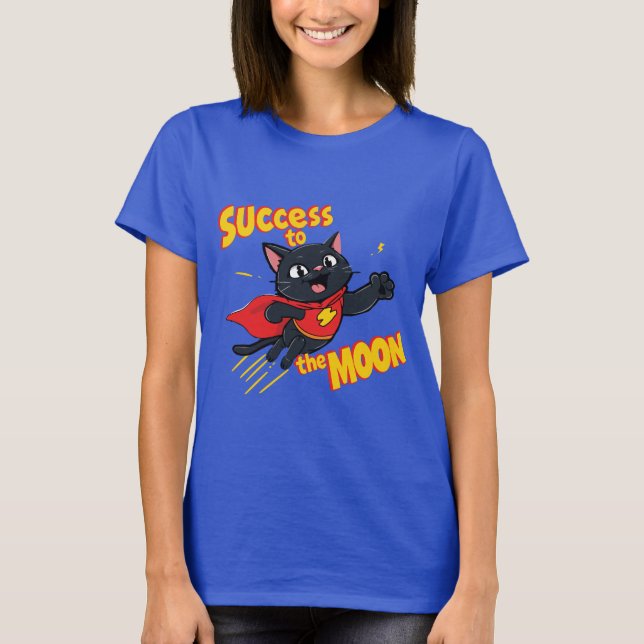 Camiseta Superhéroe gato negro - Éxito en la luna (Anverso)