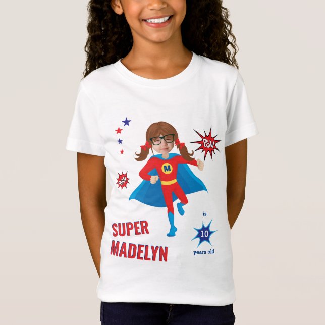 Camiseta Superheroína chica 💥 foto de cumpleaños vibrante (Anverso)
