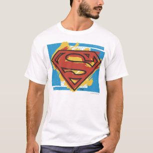 Camiseta Superman S-Shield   Logotipo de fondo azul pintado