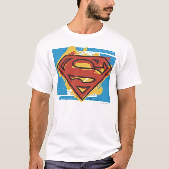Camiseta Superman S-Shield | Logotipo de fondo azul pintado (Anverso)