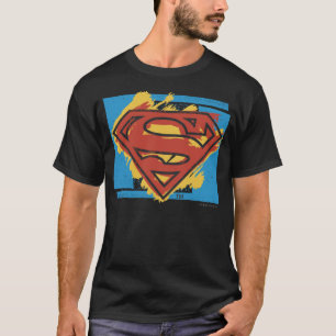 Camiseta Superman S-Shield   Logotipo de fondo azul pintado