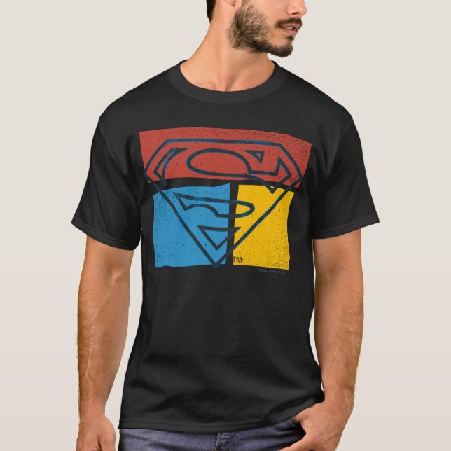 Camiseta Superman S-Shield | Logotipo del bloque rojo azul  (Anverso)