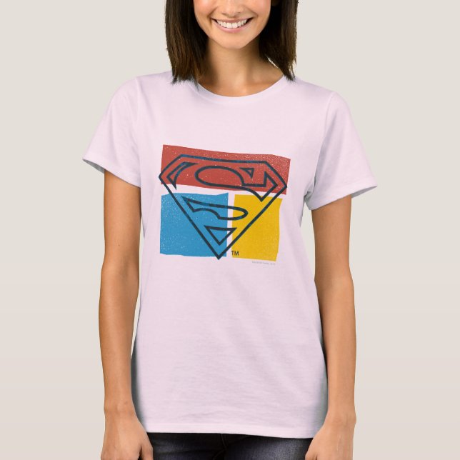 Camiseta Superman S-Shield | Logotipo del bloque rojo azul  (Anverso)