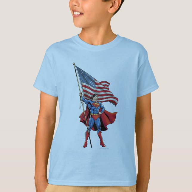 Camiseta Superman sostiene la bandera estadounidense (Anverso)