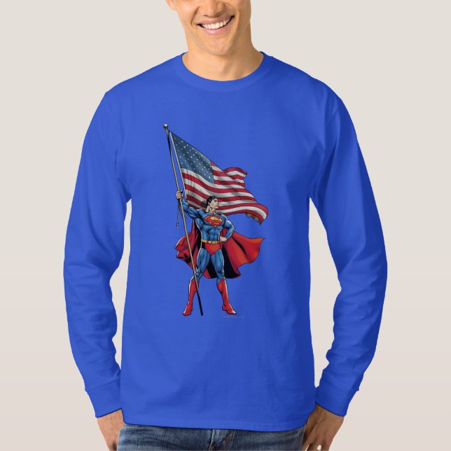 Camiseta Superman sostiene la bandera estadounidense (Anverso)
