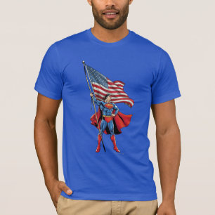 Camiseta Superman sostiene la bandera estadounidense