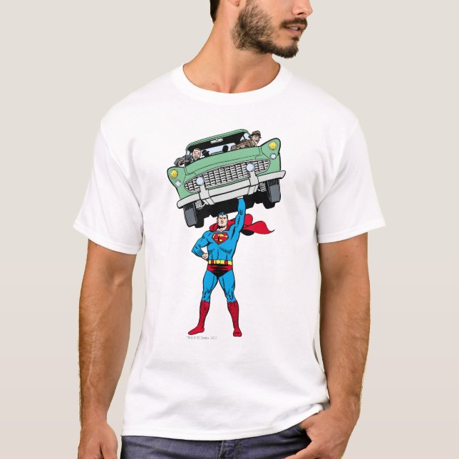 Camiseta Superman sostiene un auto (Anverso)