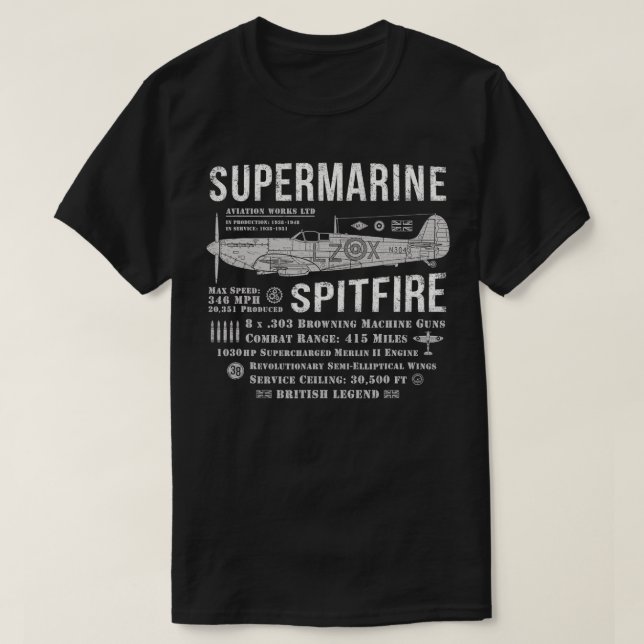 Camiseta Supermarine Spitfire avión de combate británico RA (Diseño del anverso)