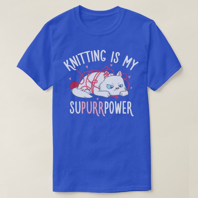Camiseta Superpotencia de punto lindo gato crocheting yarn  (Diseño del anverso)