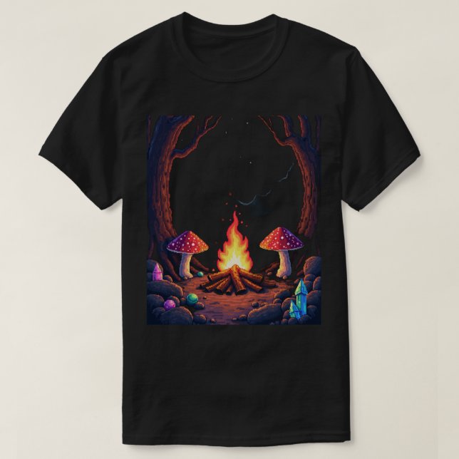 Camiseta Supervivencia de Pixel Art de Fogata Retro Futuro (Diseño del anverso)