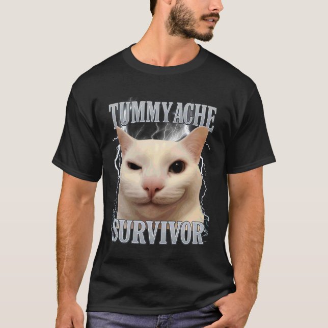 Camiseta Superviviente de Dolor de Barriga Meme de Gato Div (Anverso)