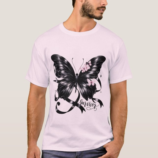 Camiseta Superviviente de melanoma - Mariposa negra Awarene (Anverso)