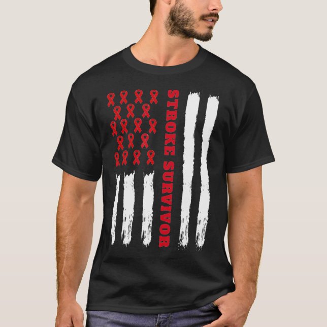 Camiseta Superviviente de Stroke Bandera Americana Cinta Ro (Anverso)
