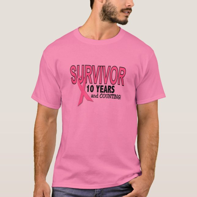Camiseta SUPERVIVIENTE del CÁNCER de PECHO 10 años y (Anverso)