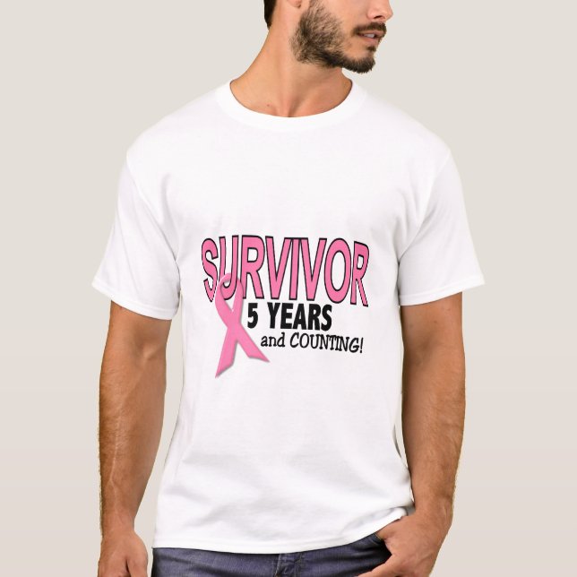 Camiseta SUPERVIVIENTE del CÁNCER de PECHO 5 años y cuentas (Anverso)