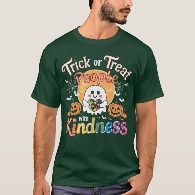Camiseta Support Autism Halloween Spooky Autistic Trick Or  (Anverso)