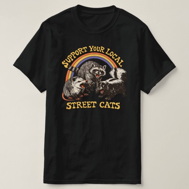 Camiseta Support local street cats -Raccoon and Opossum Art (Diseño del anverso)
