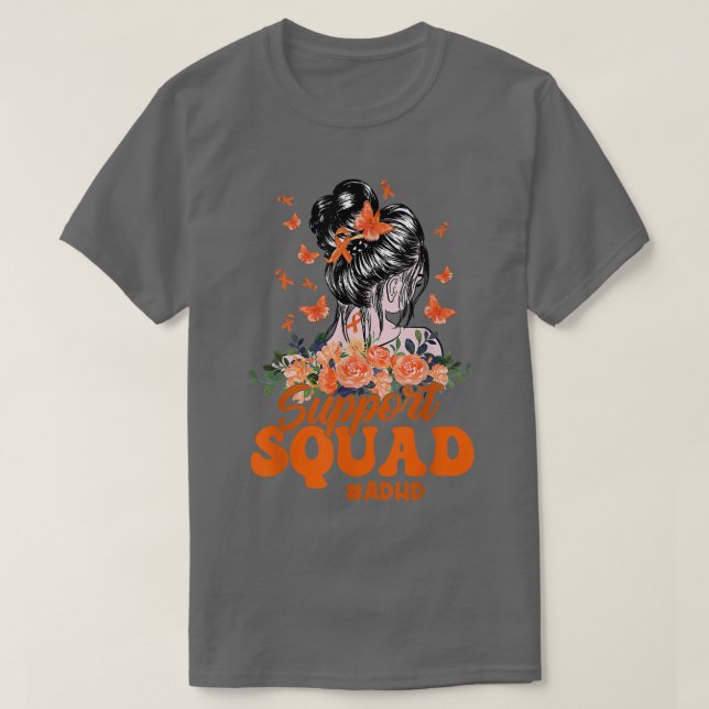 Camiseta Support Squad Messy Bun Butterfly ADHD Awareness 1 (Diseño del anverso)