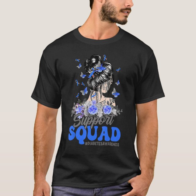 Camiseta Support Squad Messy Bun Butterfly Diabetes Awarene (Anverso)