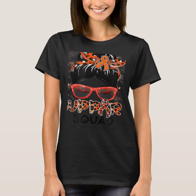 Camiseta Support Squad Messy Bun Butterfly Orange Ribbon Le (Anverso)