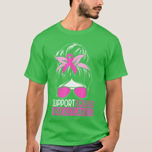 Camiseta Support Squad Messy Bun Pink Warrior Awareness (Anverso)