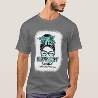 Camiseta Support Squad Messy Bun Teal Ribbon Cervical Cance