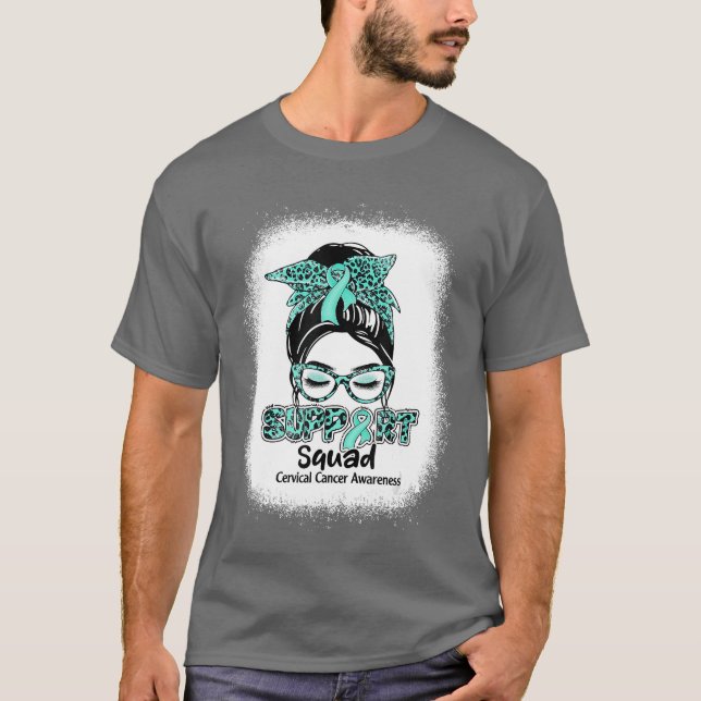 Camiseta Support Squad Messy Bun Teal Ribbon Cervical Cance (Anverso)