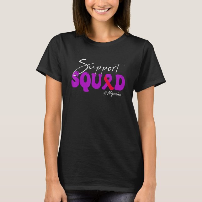 Camiseta Support Squad Migraine Awareness Purple & Red Ribb (Anverso)