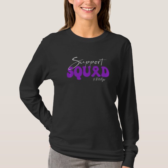 Camiseta Support Squad Vitiligo Awareness Purple Ribbon   (Anverso)