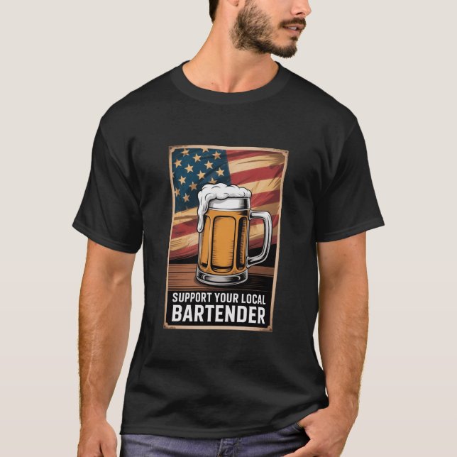 Camiseta Support Your Local Bartender US Flag Beer Tee (Anverso)