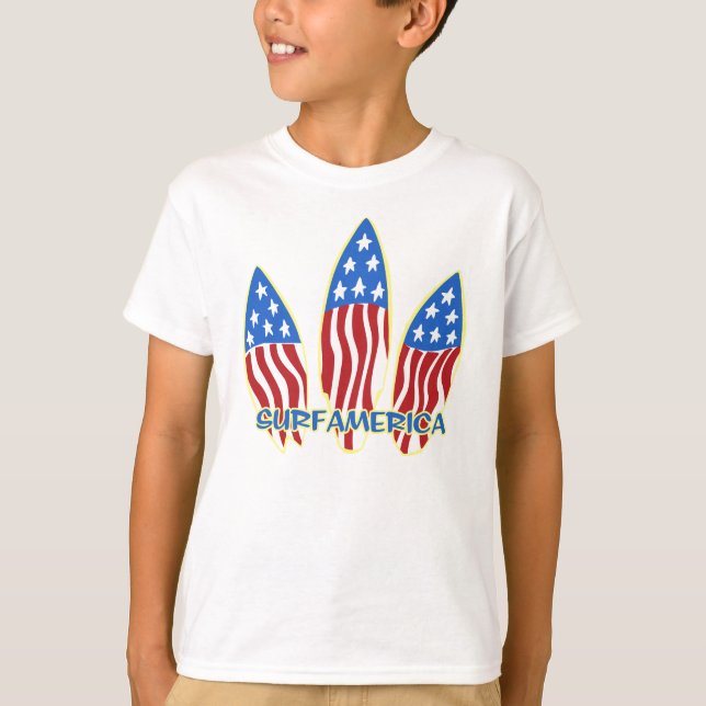 Camiseta Surf America Surfboard Bandera Patriótica (Anverso)