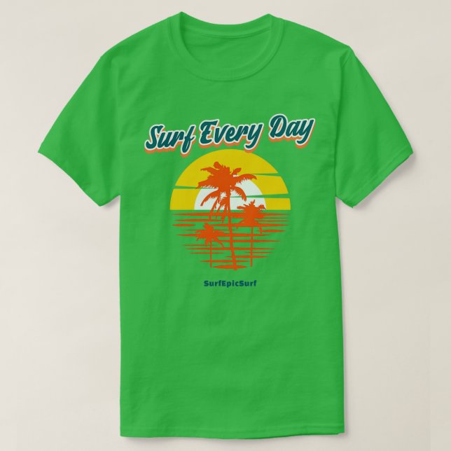 Camiseta Surf cada día 3 palmeras frente al atardecer (Diseño del anverso)