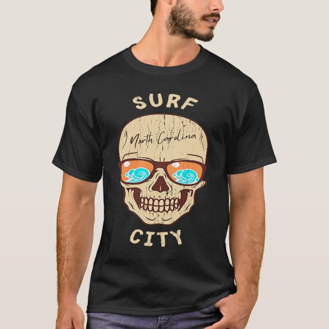 Camiseta Surf City NC Summertime Vacation Skull Sunglass (Anverso)
