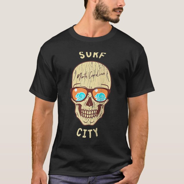 Camiseta Surf City NC Summertime Vacation Skull Sunglass (Anverso)