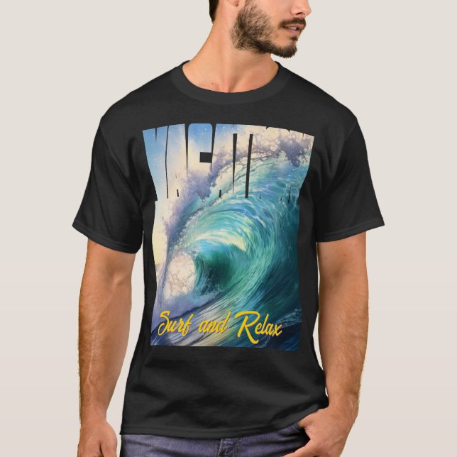 Camiseta Surf de vacaciones y ola azul turquesa soleada (Anverso)