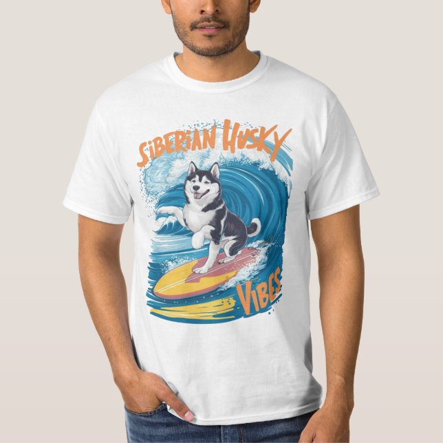 Camiseta Surf del perro Husky Siberian (Anverso)
