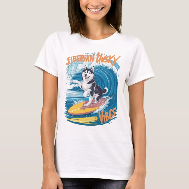 Camiseta Surf del perro Husky Siberian (Anverso)